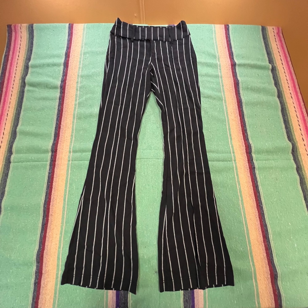No Boundaries Pinstripe Pants Women XS Black White Flare Leg Retro Goth Trousers